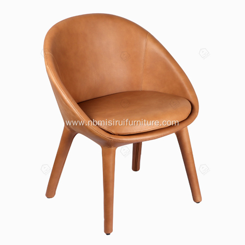 Italian minimalist brown genuine leather single chairs
